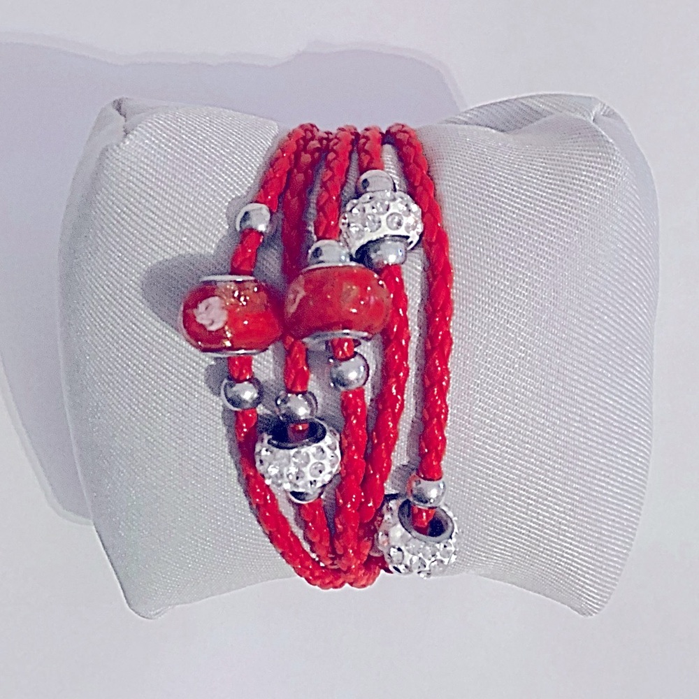 Red & Silver Beaded Bracelet